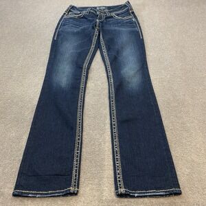 Silver Jean Women 26 Straight Leg Mid Rise Denim Stretch Thick Stitch Suki 26x32